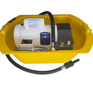 E150X Electric Series Compressor System by Brownie's in yellow housing with Baldor motor and air fittings